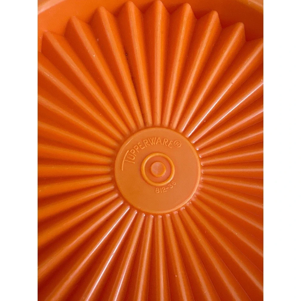 Vintage Tupperware Orange Servalier Canister Set Flour Brown Sugar Sunburst Lids